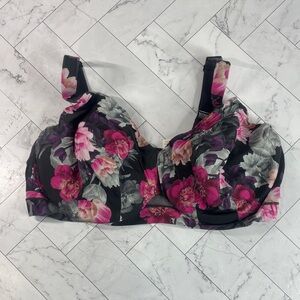 NWOT Cacique Lane Bryant Full Coverage Bra Black Floral Unlined UNDERWIRE 44DDD